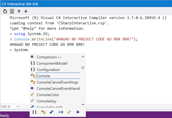 C# Interactive screenshot