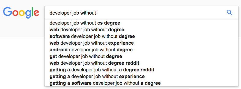 Developer job without google search