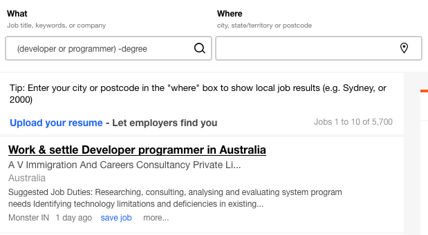 Developer job without google search