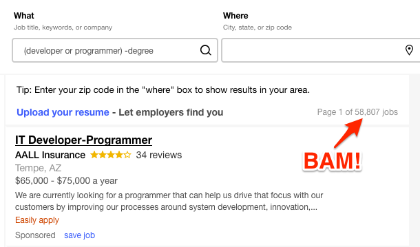 Developer job without google search