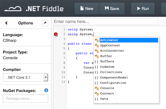 dotnetfiddle.net interface screenshot