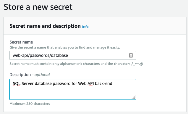 Example of a secret name in AWS Secrets Manager